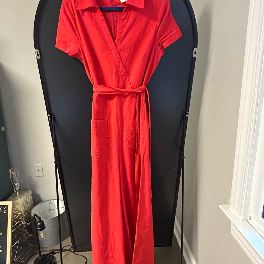 Maeve Red Short-Sleeve Wrap Jumpsuit - Picture 2 of 3